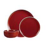 DINNERSET 12PCS 2 TONE RED CYLINDER