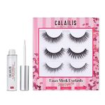 CALAILIS False Eyelash, Eye Makeup Lash 3D Faux Mink Fake Eyelash Long Natural Eyelashes 3 Pairs with 5g False Eyelash Glue (CS11)