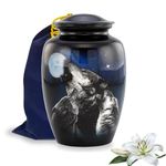 Midnight Wolves Urn - 3 Wolves Cremation Urn for Ashes - Wolves Howling at The Moon Adult Urn - Wolf Urn - Moonlit Wolves Memorial Urn (Large)