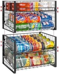 JKsmart 2-Tier Stackable Can Rack Organizer for Pantry, Adjustable Can Dispenser Holds Up to 62 Cans, Can Storage Holder for Various Ounces of Canned Food Soda Drinks, Black, 2 Pack