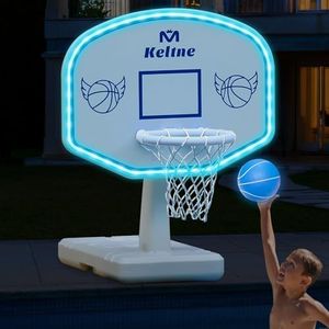 Solar Pool Basketball Hoop with Lights, Oversized Pool Toys with 2 Balls/Pump for Poolside Water Basketball Game, LED Pool Basketball Goal for Inground Pool & Deck - Swimming Pool Game for Kids Adults