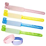 SwirlColor Kids id Wristband, 100 Pack Disposable Event Wristbands PVC ID Band for Children Safety Bracelet - (Kids, Pink+Blue+Green+Yellow)