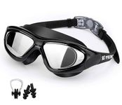 PRIME DEALS Premium Big Frame Competition Swim Goggles with Free Protective Case Pro Clear Lens & Wide-Vision Swimming Goggles with UV and Anti Fog Protection for Adult Men Women - Black.