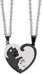 CERSLIMO Couple Matching Necklace for Boyfriend Girlfriend Best Friend, 2 PCS Couple Necklaces | Cat Puzzle Pendant Necklaces Birthday Christmas Day Gifts, Heart Shaped Silver & Black