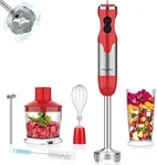 Keylitos 600ml Red Hand Blender with 5-in-1 Attachments, Turbo Boost and Adjustable Speed Control