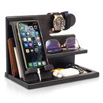 TESLYAR Gifts for Men Wood Phone Docking Station Fathers Gift Nightstand Desk Organizer Gifts for dad Gifts for him Birthday Anniversary Xmas Gifts Mens Gift Ideas Key Holder Wallet Stand (Black)