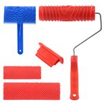 Tanstic 4Pcs Wood Graining Painting Tool Set, Red Blue Rubber Wood Grain Tool and Rubber Empaistic Wood Texture Pattern Roller with Handle for Wall Floor Furniture DIY Room Decoration