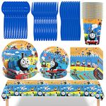 Transportation Theme Th-omas Tableware Birthday Party Decorations Set 81Pieces Vehicle Birthday Boy THomas Tableware, Car Vehicle Tableware Set, Supplies Dump Truck Party Decorations with Plate Cup