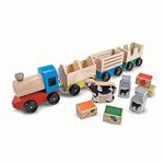 Melissa & Doug Wooden Farm Train Toy Set (3 Linking Cars)