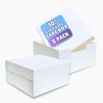 PACK N TRADE White 10 Inch Cake Box, Pack of 5 Square Cardboard Cake Boxes with Lids (10 x 10 x 6 Inches), Ideal for Safely Carrying and Transporting Cakes