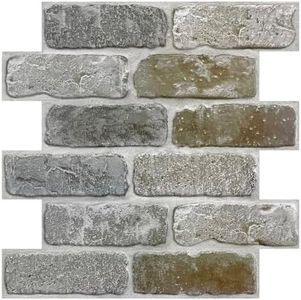 Commomy 10 Pcs 3D Faux Brick Wall Panels -11.8"X11.8" Small Size Thin PVC Peel and Stick Brick Farmhouse DIY Self-Adhesive Wall Tile Faux Brick Paneling for Living Room,Bedroom,RV, Kitchen,Fireplace