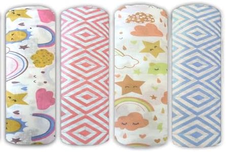 Trance Home Linen Super Ultra Soft 100% Cotton New Born Baby Swaddle Wrap|New Born Babies Soft Pure Cotton Sheets|Ideal Baby Shower Gift|Baby Wrap Set-(100X100 cm, Stars & Clouds)-Pack of 4