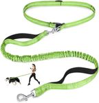 Hands Free Dog Leash, Adjustable Waist Leash for Dog Walking, Dual Handle Bungee Dog Leash 4.2-6.7 Feet Long with Reflective Stitches for Walking Hiking Running, Fits 34-61 Inch Waist, Green