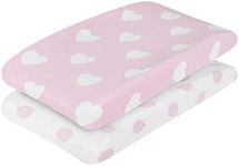 EVERYDAY KIDS 2 Pack Baby Changing Pad Covers for Baby Girl – Fits Most Changing Table Pads; 100% Cotton Jersey Knit, Breathable, Soft Changing Table Topper – Pink and White Hearts and Polka Dots