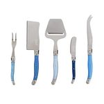 French Home Laguiole 5 Piece Cheese Knife, Fork and Slicer Set, "Shades of Blue"