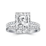 Effinny 4.0ct Radiant Cut Engagement Ring Set,Rectangle Crushed Ice D Color 925 Sterling Silver Bridal Ring Set with Half Eternity Wedding Band, Sterling Silver, Cubic Zirconia