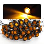 Meerkatt (Pack of 50) 3/4 Inch Mini Small Round Amber LED Side Marker Indicator Turn Signal Light Clearance Lamp Truck Trailer Bus Marine RV Automobiles Flatbed Waterproof 12V DC with rubber grommets
