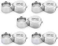 Rongon Pocket Jewelry Loupe Magnifier 5 Pcs 30X Folding Magnifying Glass Small Magnify Glasses Metal Jewelers Eye Loupes for Gems Jewelry Coins Stamps