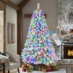 SHareconn 6ft Prelit Snow Flocked Artificial Holiday Christmas Tree with Remote (Upgraded), 330 Pre-Lit Multi-Color RGB Lights, Full Snow Branch Tips for Home, Office, Party Decoration, 6 FT, White