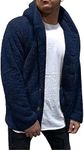 ZTRADA Mens Sherpa Coat Jacket Long Sleeve Warm Teddy Fleece Hooded Hoodies Sweatshirt Pullover Men Buttons Open Front Chunky Warm Sweater Jumper Cardigan Navy UK Size 12