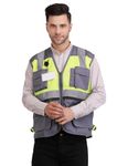 CLUB TWENTY ONE Polyester and Mesh Reflective Jacket, Vest with High Visibility Strips or Tape, Workwear Vest For Men (Hi Vis Yellow & Grey, Size - Small)