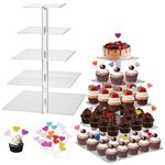 5 Tier Large Acrylic Cupcake Stand with 20 Cake Plugin,Clear Glass Dessert Stand,Acrylic Display Stands Cupcake Tower Pastry Tower for Wedding, Birthday,Bar Parties (Square)