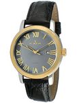 Peugeot Men's Two-Tone Black Leather Strap Calendar Watch