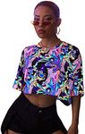 Floerns Women's Casual Reflective Short Sleeve Round Neck Crop Tops T Shirts Multi S