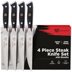 Dalstrong Non Serrated Steak Knives Set of 4-5 inch Straight Blade Steak Knife Set - Sheaths - AUS-10V Japanese Steel - Black G10 Handle - Shogun Series Elite - Dinner Set Cuchillos para Carne