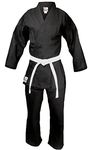 Fuji Lightweight Karate Gi - 8oz Cotton Polyester Uniform w/Free White Belt (Black, 1)