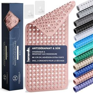 Homerella Tapis de Baignoire antidérapant Sensible à la Peau 88x39cm, Fixation INCL. | Tapis de Bain antidérapant sans BPA | Tapis de Douche résistant aux moisissures & Lavable en Machine