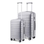 Kono 2 Piece Lightweight Luggage Set Polypropylene 20" Carry-on Hand Cabin Luggage and 28" Check in Hard Shell Suitcase with TSA Lock (Grey)