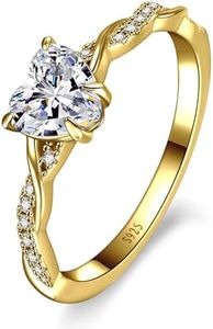 Yaresul 925 Sterling Silver Promise Ring for Her, 14K Plated Gold Sterling Silver Heart Ring Heart Cut Cubic Zirconia Ring April Birthstone Jewelry Token of Love Gifts Size 8