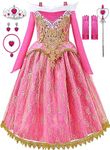 Aoiviss Girls Princess Costume Dresses Pink Princess Dress Up Clothes with Accessories for Halloween Cosplay Carnival Party