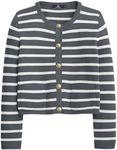 LILLUSORY Women's Striped Cardigan Sweaters Fall Outfits Clothes Fashion Trendy Long Sleeve Tops Casual Knit Lady Jackets GreyWhite M