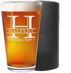 Personalized Etched 16oz Pint Beer Glass - Custom Engraved Christmas Gifts for Men, Dad Drinking Birthday Glasses, Gifts for Him, Halpert Monogram