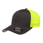 Flex fit Men's Trucker Mesh Cap, Charcoal/Neon Yellow, One Size