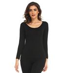 Mcilia Women's Ultrathin Modal Round Neck Long Sleeve Thermal Top/Shirt Black Medium (UK Size 12 14)