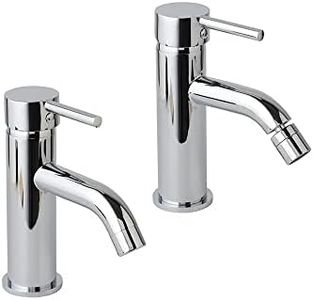 Kiamami Valentina - Set Rubinetti Bagno in Ottone Cromato | Miscelatore per Lavabo e Bidet | Altezza 17,2cm, Diametro 5,2cm | Rompigetto e Piletta Click Clack, Cromato, Ottone