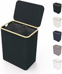 Lonbet - Double Laundry Hamper with Lid Cover - Bamboo Dual Section Laundry Basket - Collapsible Clothes Fabric Bin - Easy and Efficient Sorting - Removable Bags - 39.6 Gallons (3-5 Loads) - Black