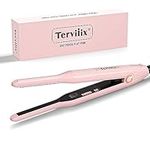 Terviiix 3/10" Small Flat Iron, Pencil Flat Iron for Short Hair, Pixie Cut and Bangs, Ceramic Mini Hair Straightener for Edges with LCD Display, Tiny Hair Straightener with Auto Shut Off, Light Pink