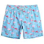 MaaMgic Men's Short Swim Trunks,Slim Fit Quick Dry Board Shorts with Mesh Lining,Flamingo-3,Large