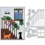 Window Stairs Dog Cat Metal Die Cuts, Window Stairs Dog Cat Cutting Dies Cut Stencils DIY Scrapbooking Cards Decorative Embossing Paper Dies for Album Card Scrapbooking Making