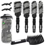 Aozzy 5pcs Professional Salon Styling Brush Set, Pottery Lonic Round Hair Brush Set for Blow Drying, Curling, Barrel Hairdressing Brushes Sets, Hair Drying Brush Round Set (Black)