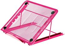 Halter Mesh Laptop Stand and Book Holder, Portable Book Stand for Reading, for Resting Laptop, Notebook, iPad, Tablet Adjustable, Collapsible, Ventilated (Pink)