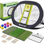 SAPLIZE Golf Chipping Net Set with Tri-Turf Mat, Foam Balls, Tees and Scoreboard, Indoor Outdoor Garden Practice Kit, Portable Short Game Trainer, for Dad