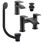 Luxury Bathroom Tap Set Waterfall Bath Filler Basin Mixer Tap Bath Waste Black