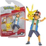 Pokemon 4.5-Inch Feature Battle Action Figure, Features Ash and Launch into Action 2-Inch PikachuFig Ash and Pikachu, red