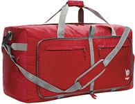 Bago Extra Large Foldable Duffel Bags for Traveling Women & Men - 120L Big Packable Duffle Bag for Travel with Shoe Compartment - Water Repellant, Heavy Duty, Lightweight & Collapsible (Red)