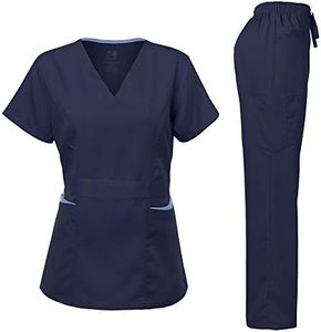 Medical Uniform Women's Scrubs Set Stretch Contrast Pocket Navy XL